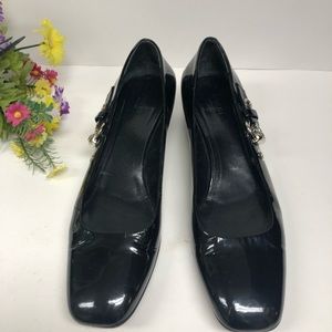 Gucci Black Patent Leather Silver Buckle Low Heel Pump Size 12